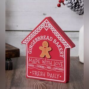 Gingerbread Bakery House Wood Decor Red Gingerbread Bakery Holiday Decor